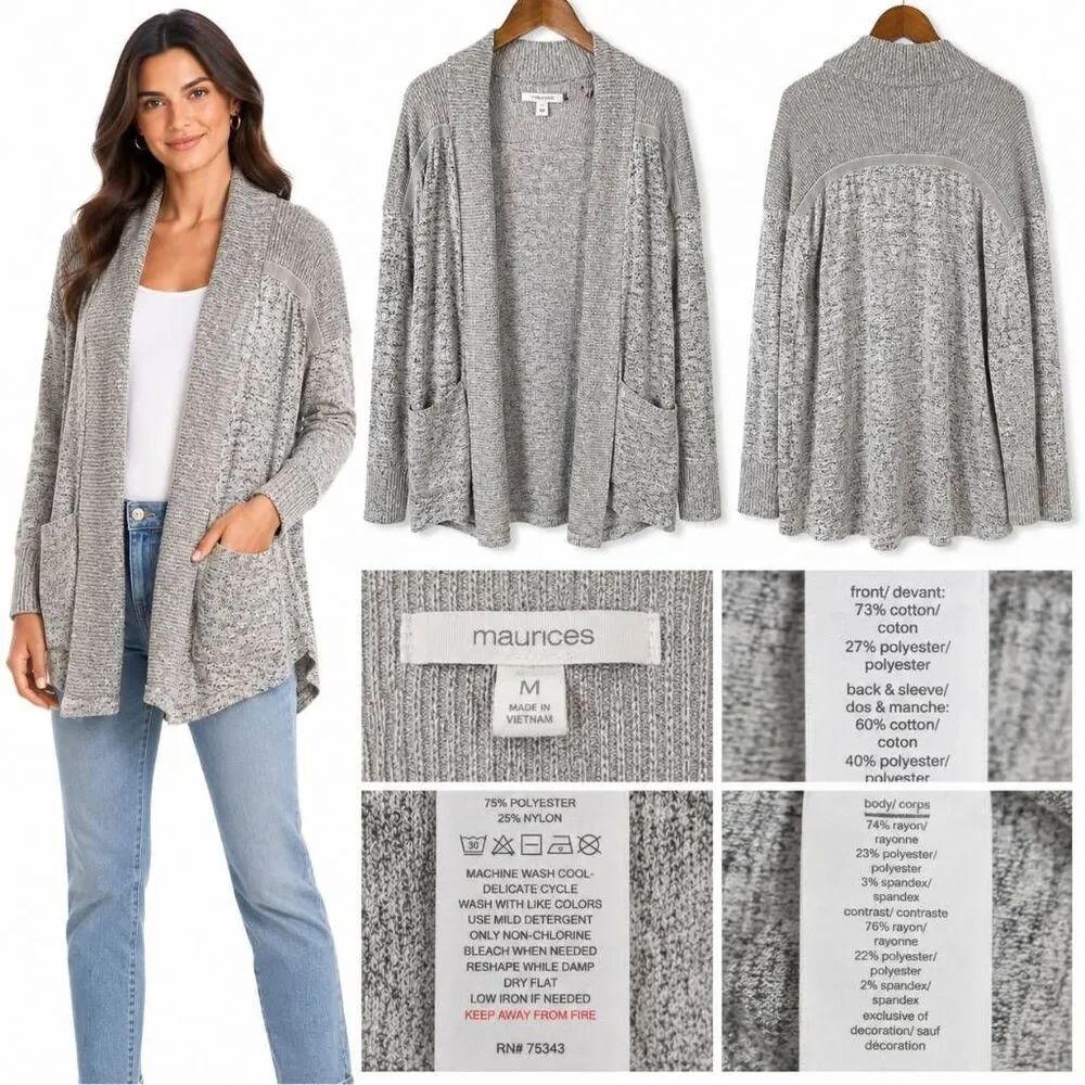 Maurices Gray Open Front Cardigan Sweater Medium